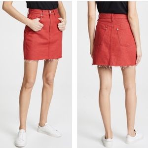 RAG & BONE High-Rise Red Denim Fray Mini Skirt